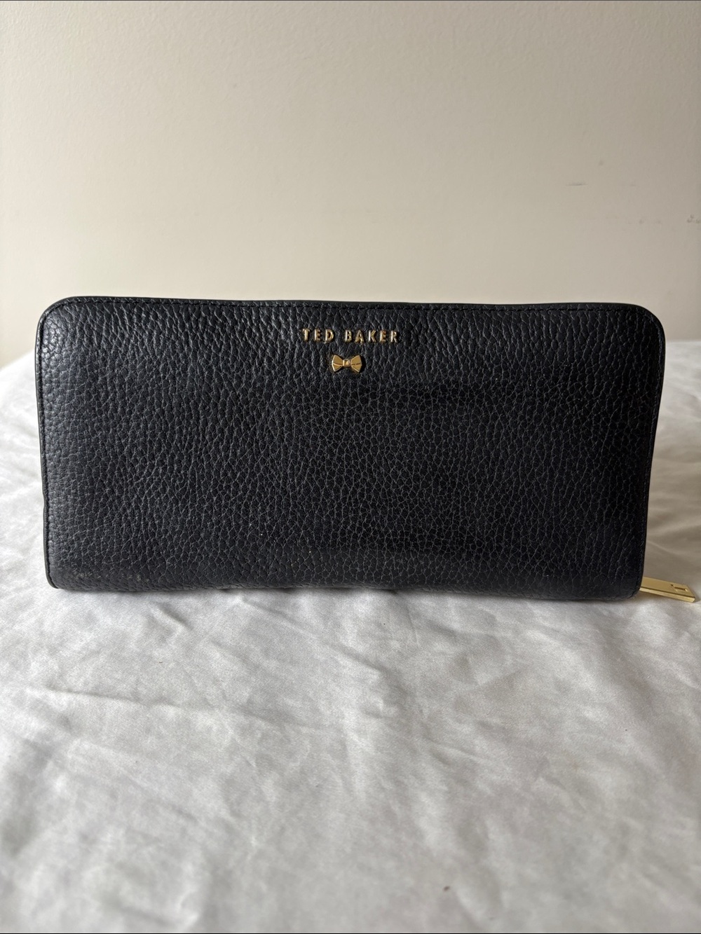 Ted Baker Black Pebble Leather Zip Wallet with Gold Logo